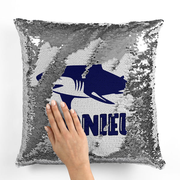 Personalised Sequin Cushion with Shark Design Name Always Personal