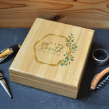 Personalised Anniversary Wine Accessories Gift Set in Bamboo Box