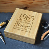 Personalised Birth Year Wine Accessories Gift Set Wooden Box