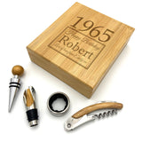 Personalised Birth Year Wine Accessories Gift Set Wooden Box