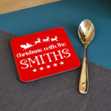 Personalised Christmas Coaster Red Reindeer and Santa's Sleigh