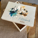 Personalised Eid Gift Box Solid Wood with Printed Design