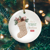 Personalised First Christmas Decoration Beige Knitted Stocking