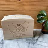 Personalised Wooden Couple's Money Box Wedding Fund or Anniversary Gift