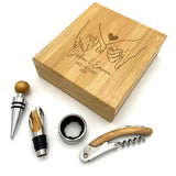 Personalised Bamboo Wine Tools Box with Anniversary Holding Hands Design