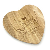 Personalised Heart Wooden Chopping Board Holding Hands Valentine's Gift