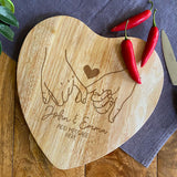 Personalised Heart Wooden Chopping Board Holding Hands Valentine's Gift