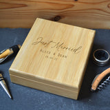 Personalised Just Married Wine Tools Gift Box Wedding Gift Bamboo