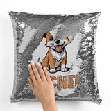 Personalised Sequin Cushion With Puppy Dog Image and Name