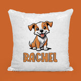 Personalised Sequin Cushion With Puppy Dog Image and Name