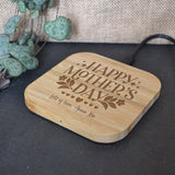 Personalised Wireless Phone Charger Mother's Day Engraved Bamboo