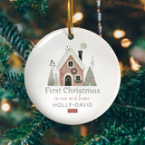 Personalised New Home Christmas Bauble Pink Cottage