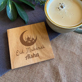 Personalised Eid Mubarak Soild Oak Coaster Engraved