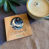 Personalised Eid Mubarak Soild Oak Coaster Printed Design