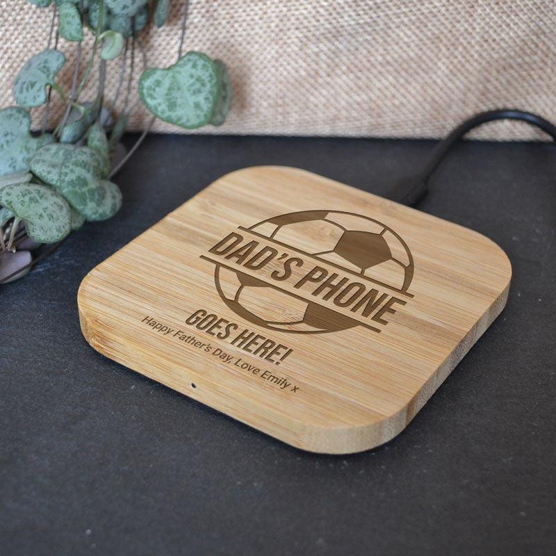 Personalised Wireless Phone Charger Football Bamboo