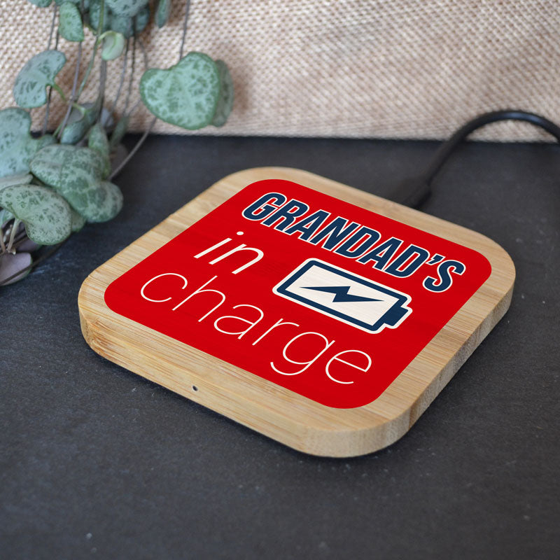 Personalised Wireless Phone Charger In Charge Red Print