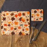 Personalised Autumn Leaves Placemat and Coaster Set