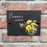 Personalised Slate Garden Sign with Flowers and Bee Design - Custom Outdoor Plaque