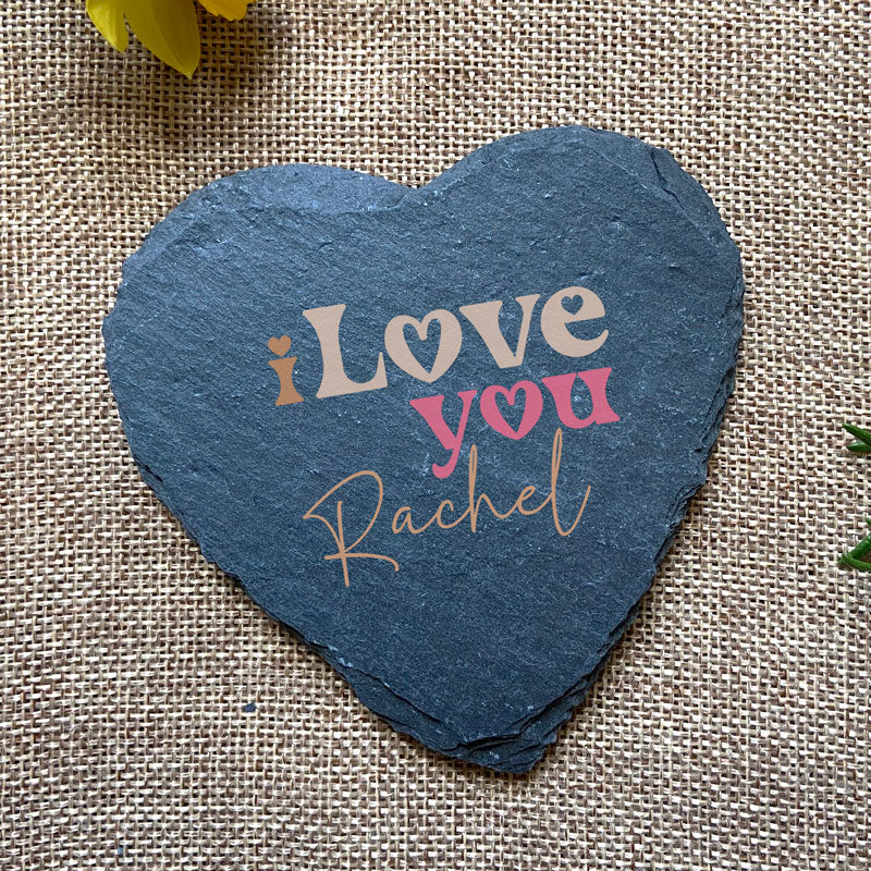 Personalised Heart Slate Coaster I Love You