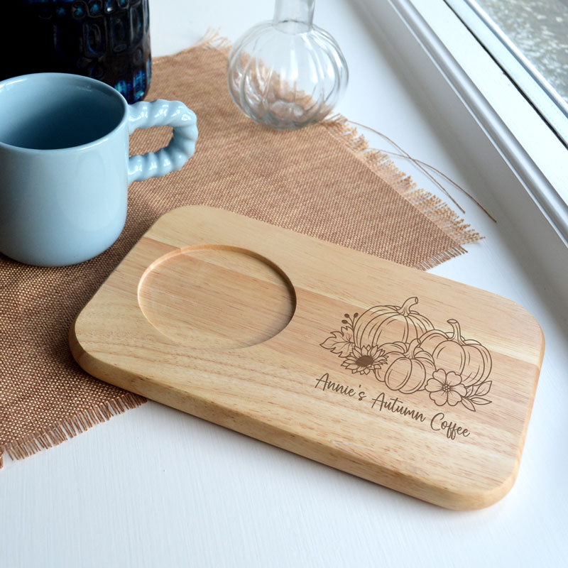 Personalised Tea and Biscuits Board Autumn Pumpkins