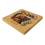 Personalised Autumn Cat Soild Oak Coaster