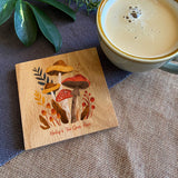 Personalised Mushroom Soild Oak Coaster