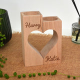 Personalised Heart Candle Holder Solid Wood with Couple's Names