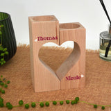 Personalised Heart Candle Holder Solid Wood with Valentine's Names