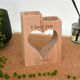 Personalised Heart Candle Holder Solid Wood I Love You