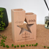 Personalised Birthday Candle Holder Solid Wood Star for Milestone Birthday