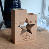 Personalised Birthday Candle Holder Solid Wood Star for Milestone Birthday