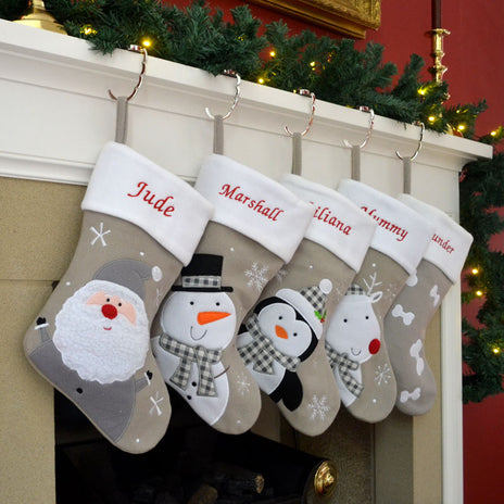 Personalised Silver Embroidered Christmas Stockings For Kids, Toddlers & Adults