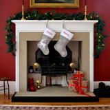 Personalised Embroidered Luxury Silver Snowflake and Reindeer Stockings