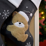 Luxury Deluxe Dark Silver Knitted Personalised Embroidered Christmas Stocking Santa / Snowman / Reindeer