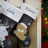 Luxury Deluxe Dark Silver Knitted Personalised Embroidered Christmas Stocking Santa / Snowman / Reindeer