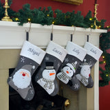 Luxury Deluxe Dark Silver Knitted Personalised Embroidered Christmas Stocking Santa / Snowman / Reindeer