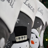 Luxury Deluxe Dark Silver Knitted Personalised Embroidered Christmas Stocking Santa / Snowman / Reindeer