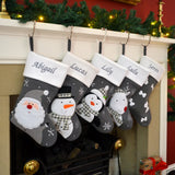 Luxury Deluxe Dark Silver Knitted Personalised Embroidered Christmas Stocking Santa / Snowman / Reindeer