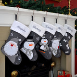 Luxury Deluxe Dark Grey Personalised Embroidered Christmas Stocking Santa / Snowman / Reindeer