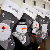 Luxury Deluxe Dark Grey Personalised Embroidered Christmas Stocking Santa / Snowman / Reindeer