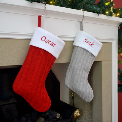 Personalised Knitted Christmas Stockings in Red or Silver