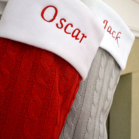 Personalised Knitted Christmas Stockings in Red or Silver