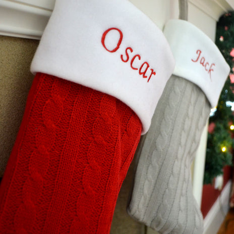 Personalised Knitted Christmas Stockings in Red or Silver