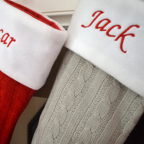 Personalised Knitted Christmas Stockings in Red or Silver