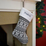 Luxury Personalised Embroidered Silver Knitted Snowflake Christmas Stockings