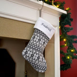 Luxury Personalised Embroidered Silver Knitted Snowflake Christmas Stockings