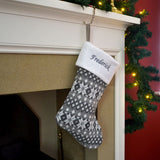 Luxury Personalised Embroidered Silver Knitted Snowflake Christmas Stockings