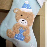Personalised Blue or Pink Teddy Bear Christmas Stockings For Babies
