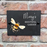 Personalised Slate Garden Sign with Honey Bee Design - Custom Outdoor Decor