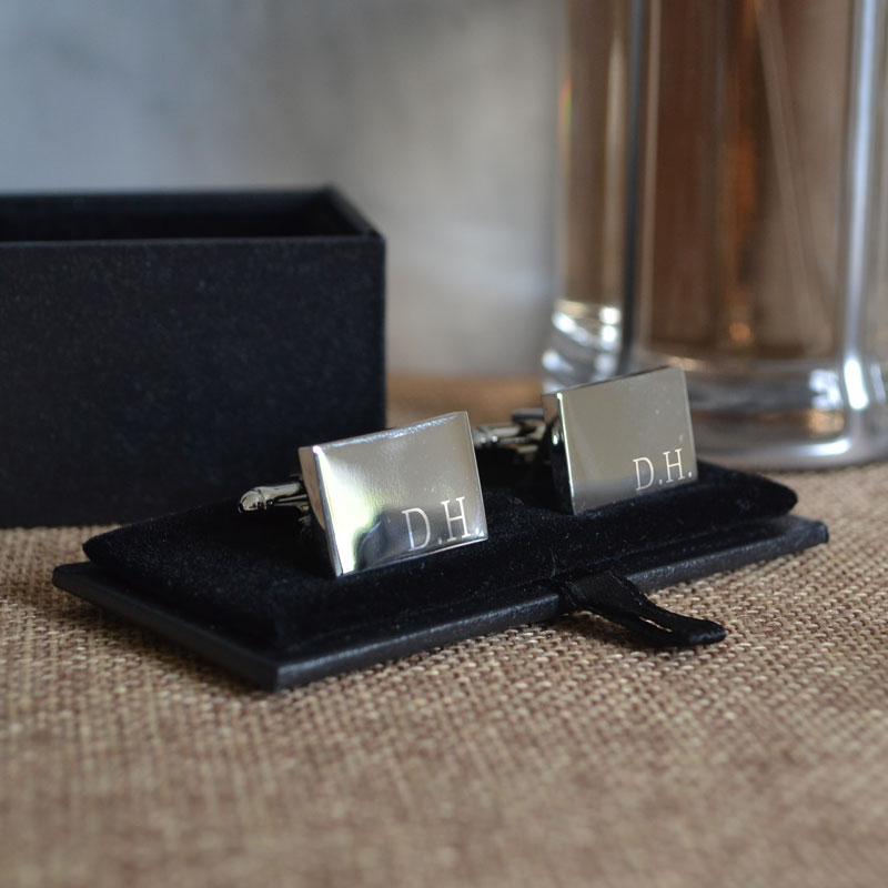 Personalised Engraved Rectangular Cuff Links Black Gold Silver or Rose